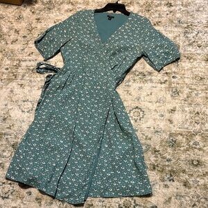 Ann Taylor Teal Floral Midi Dress